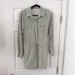 Abercrombie & Fitch Green and White Striped Button-Up Romper